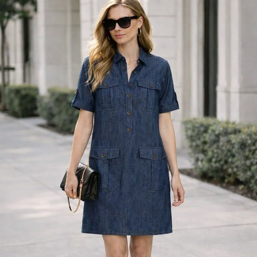 Tommy Hilfiger Utility Pocket Chambray Button-Front Minidress